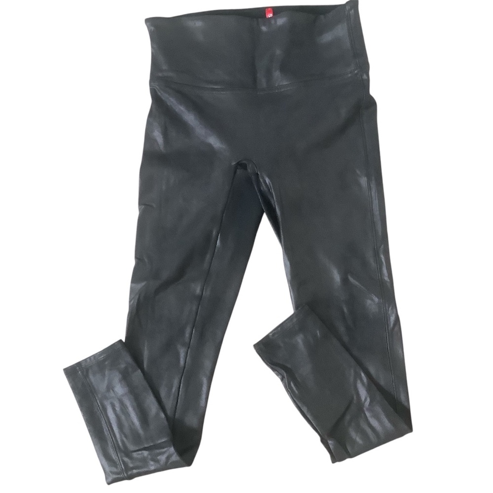 Spanx Faux Leather Shiny Ready To Wow Leggings Size Medium Black Stretch Shaping - Picture 3 of 13